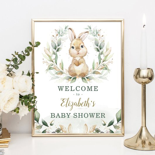 Chic Bunny Rabbit Greenerity Gold Wreath Willkomme Poster