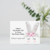 Chic Bunny Wedding Flower Girl Vorschlag Postkarte (Stehend Vorderseite)
