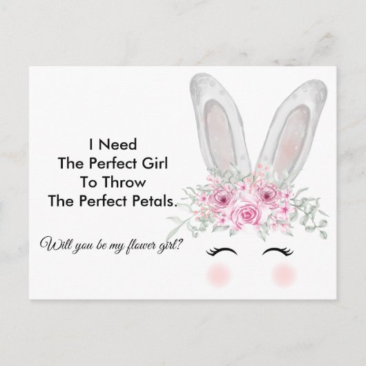 Chic Bunny Wedding Flower Girl Vorschlag Postkarte (Vorderseite)