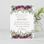 Chic Burgund Blume Hochzeitsempfang Einladung (Stehend Vorderseite)