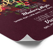 Chic Burgund Floral Wedding Signature Drink Menü Poster (Ecke)