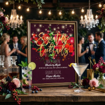 Chic Burgund Floral Wedding Signature Drink Menü