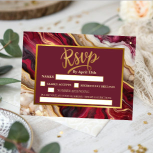 Chic Burgund Gold Achat Marmor Moderne Hochzeit RSVP Karte