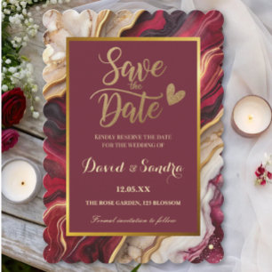 Chic Burgund Gold Achat Marmor Moderne Hochzeit  Save The Date