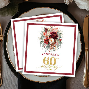 Chic Burgund Gold Eukalyptus 60. Geburtstagsfeier Serviette