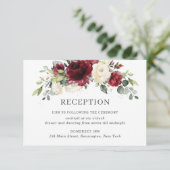 Chic Burgund Ivory Floral Wedding Reception Begleitkarte (Stehend Vorderseite)