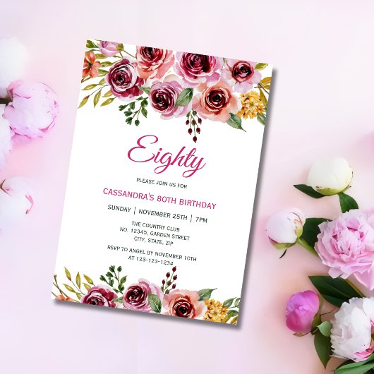 Chic Burgund Lila Rose Grüne Geburtstag Einladung