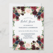 Chic Burgund, Navy und Pink Floral Brautparty Einladung (Vorderseite)