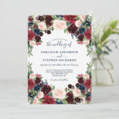 Chic Burgund, Navy und Pink Floral Wedding Einladung (Stehend Vorderseite)