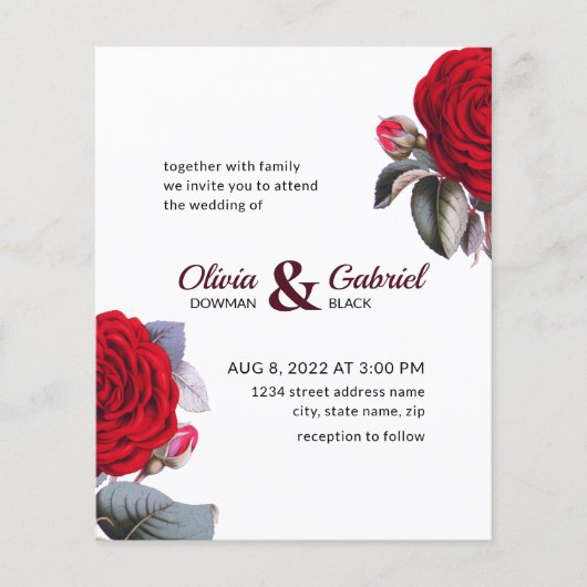 Chic Burgund Rote Rose. Blossom Nature Wedding Inv Flyer (Vorne)