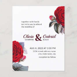 Chic Burgund Rote Rose. Blossom Nature Wedding Inv Flyer