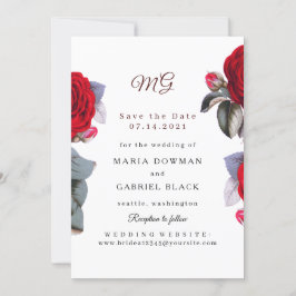 Chic Burgund Rote Rose. Blossom Nature Wedding Save The Date