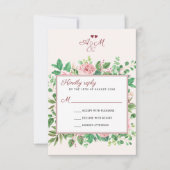 Chic Burgund und Blush Mit Monogramm Hochzeit RSVP Karte (Vorderseite)