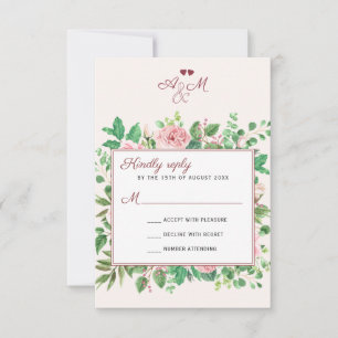 Chic Burgund und Blush Mit Monogramm Hochzeit RSVP Karte