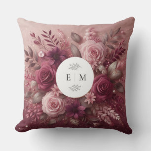Chic Burgund und Blush Pink Glitzer Mit Monogramm Kissen