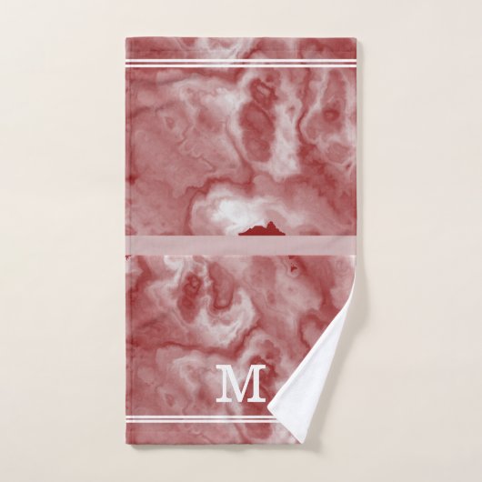 Chic Burgund und rosa graue Marmor Mit Monogramm Badhandtuch Set (Handtuch)