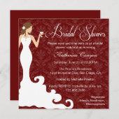 Chic Burgund Wein Damask Bridal Dusche Einladung (Vorne/Hinten)