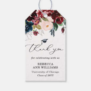 Chic Burgunder Blumen Schriftart Danke Abschluss Geschenkanhänger