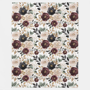 Chic Burgunder Creme Blumen  Fleecedecke