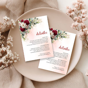 Chic Burgunder Floral Gold Grünzeug Hochzeitsinfo  Begleitkarte