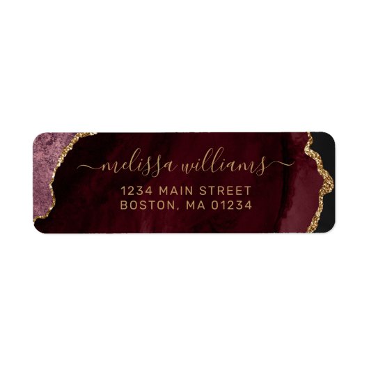 Chic Burgundy Agate Gold Script Monogram-Adresse (Vorne)