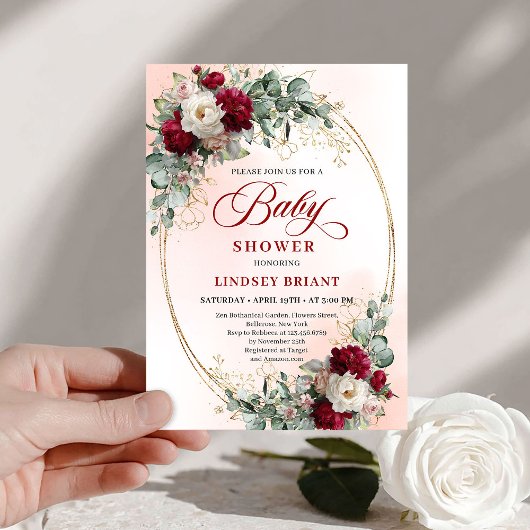 Chic Burgundy and Gold Boho Baby Shower Invite Einladung