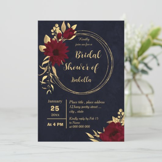 Chic burgundy and gold Marine Brautparty Einladung (Stehend Vorderseite)