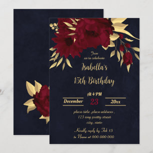 Chic burgundy and gold Marine Geburtstagsparty Einladung