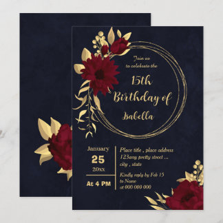 Chic burgundy and gold Marine Geburtstagsparty Einladung