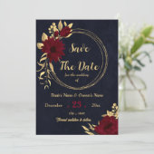 Chic burgundy and gold Marine Save The Date (Stehend Vorderseite)