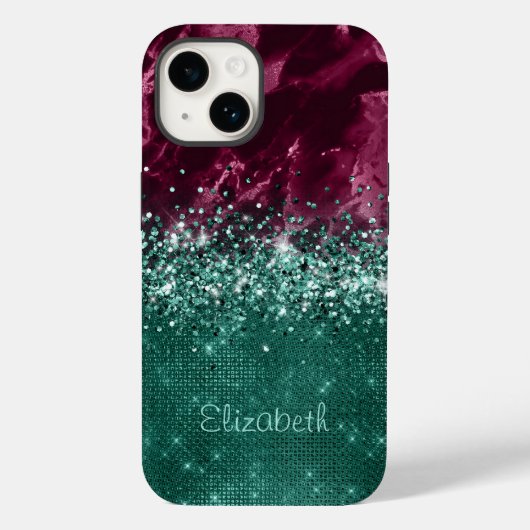 Chic Burgundy Aquamarin Mint Glitzer Marmormongram Case-Mate iPhone Hülle (Rückseite)
