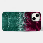 Chic Burgundy Aquamarin Mint Glitzer Marmormongram Case-Mate iPhone Hülle (Rückseite (Horizontal))