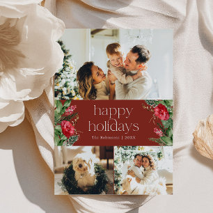 Chic Burgundy Aquarellgrün 3 Foto Feiertagskarte