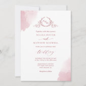 Chic Burgundy Aquarellsteine, Monogramm Hochzeit Einladung (Vorderseite)