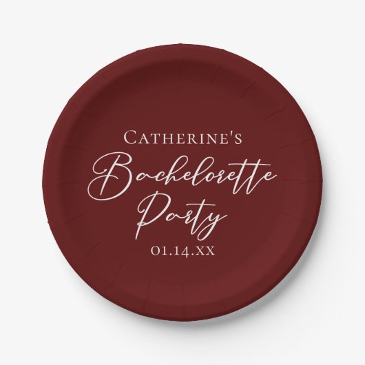 Chic Burgundy Bachelorette Party Personalized Pappteller (Vorderseite)