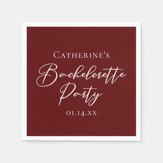 Chic Burgundy Bachelorette Party Personalized Serviette (Vorderseite)