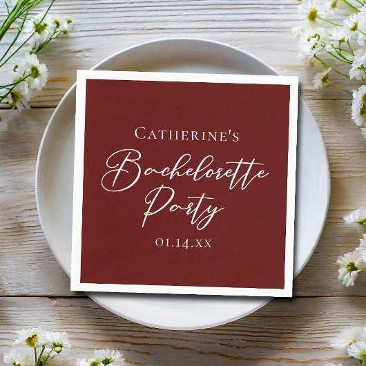 Chic Burgundy Bachelorette Party Personalized Serviette