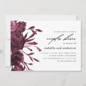 Chic Burgundy Bloral Wedding Couples Dusche Einladung (Vorderseite)