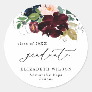 Chic Burgundy Blue Florals Abschluss Sticker