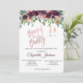 Chic Burgundy Blume Brunch Brautparty Einladung (Stehend Vorderseite)