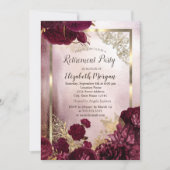 Chic Burgundy Blume Gold-Frame-Rückgabe Einladung (Vorderseite)