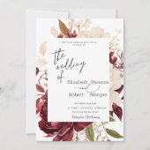 Chic Burgundy Blume Hochzeit Einladung (Vorderseite)