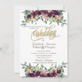 Chic Burgundy Blume Hochzeit Einladung (Vorderseite)