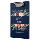 Chic Burgundy Blush Bloral Navy Blue Monogram Klemmbrett (Links)