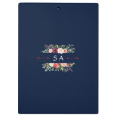 Chic Burgundy Blush Bloral Navy Blue Monogram Klemmbrett (Rückseite)