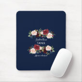 Chic Burgundy Blush Bloral Navy Blue Monogram Mousepad (Mit Mouse)