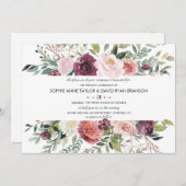 Chic Burgundy Blush Bloral Wreath Wedding Einladung (Vorne/Hinten)