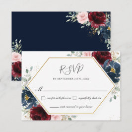 Chic Burgundy Blush Blues Blumengrün Hochzeit RSVP Karte