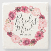 Chic Burgundy & Blush Blumenwerfer Bridesmaid Steinuntersetzer (Vorderseite)