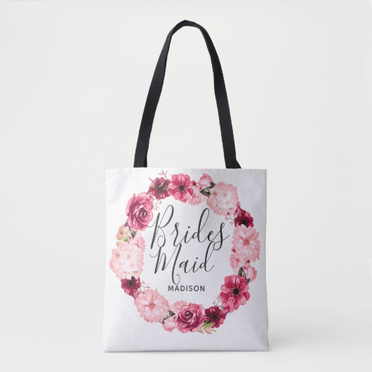 Chic Burgundy & Blush Blumenwerfer Bridesmaid Tasche (Vorderseite)